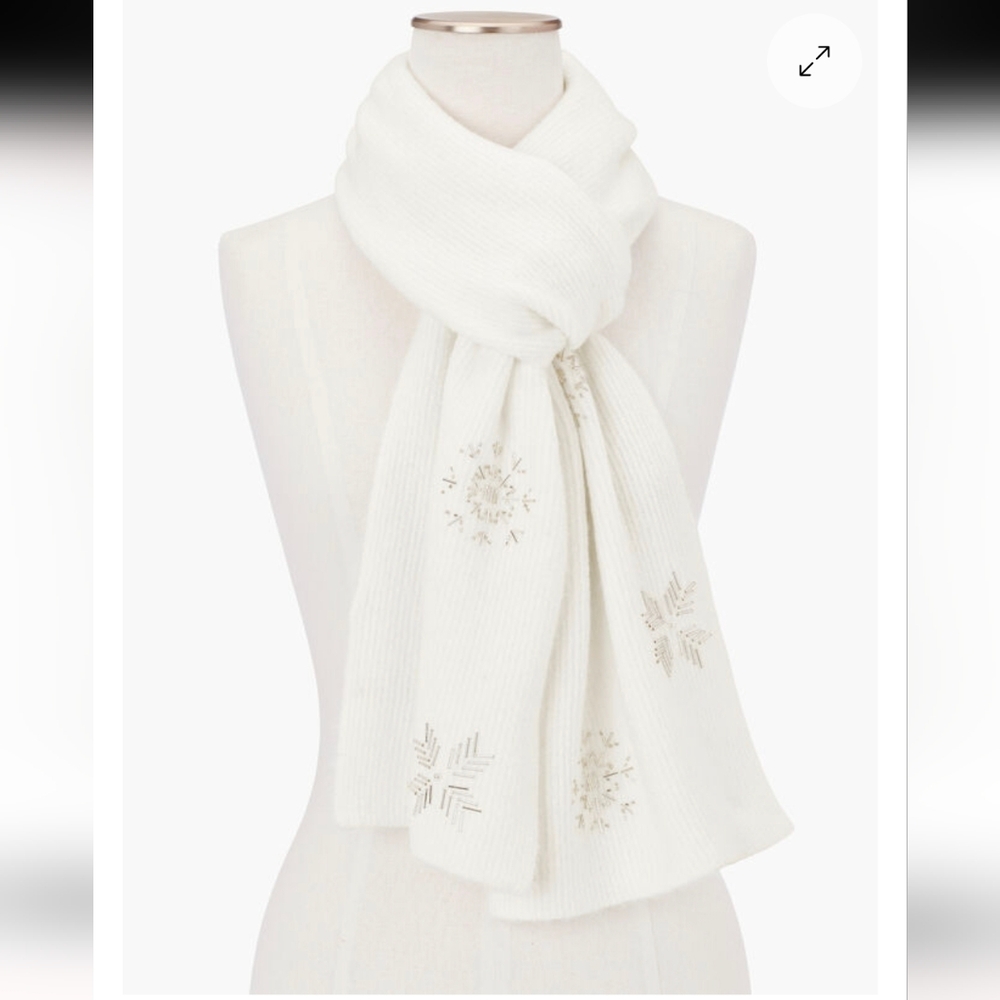Talbots White Scarf with Snowflake Design